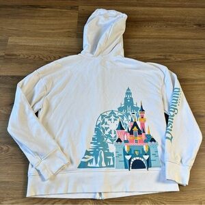 Disney Parks Disneyland Icons Zip Hoodie Jacket Castle Embroidered White Large